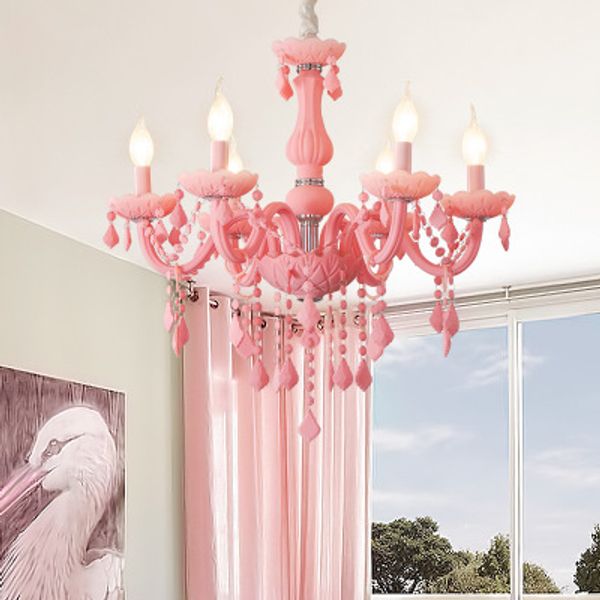 

modern pink chandelier macaron color pendant children bedroom lamp creative fantasy luminaire stained glass lustre