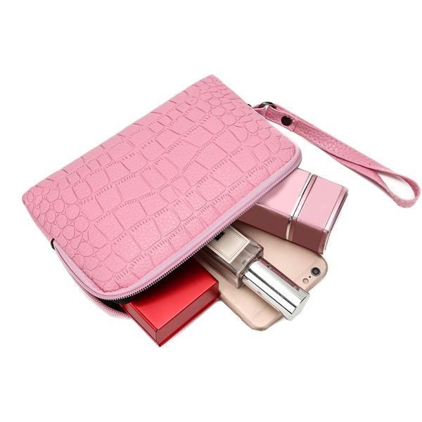 

simple women leather clutch bag alligator wallet purse zipper coin holder wristlets phone handbags pure color coin purse handbag