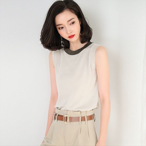 

sleeveless vest women's 2020 t- vest women's simple temperament round collar t-shirt with base shirt, White