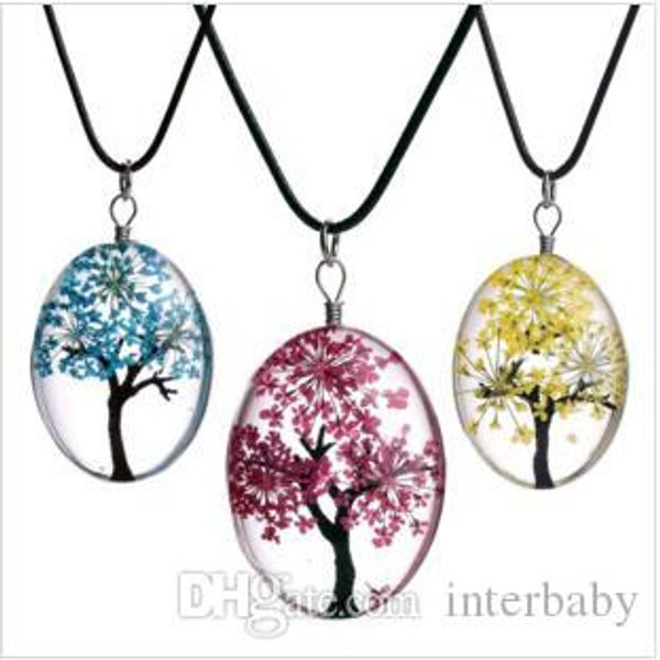 

dried flower charms necklace glass starry tree necklaces fashion crystal party trendy designer time gem diy handmade glass jewelry tlyp241, Red;brown
