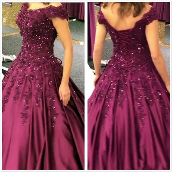 

2019 new quinceanera ball gown dresses off shoulder lace appliques beaded satin 16 arabic long puffy plus size party prom evening gowns, Blue;red