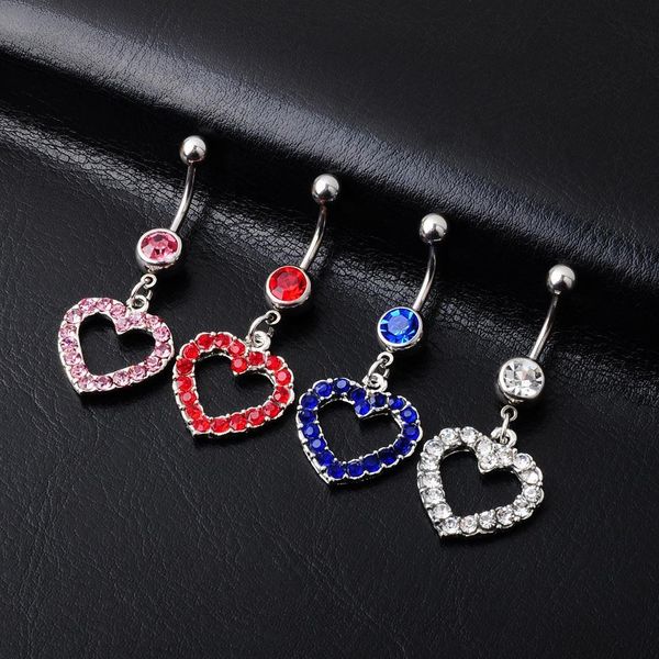 

d0045 ( 4 colors ) heart style navel rings belly button body piercing jewelry dangle accessories fashion charms(10pcs lot) jfb-3245, Silver