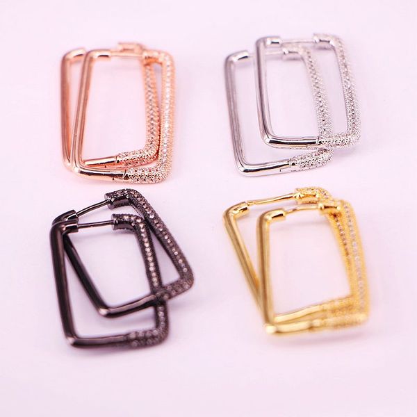 

5pairs, 20*35mm, 2020 new hoop earrings for women cz gold silver color geometric rectangle earring rings big earrings, Golden;silver