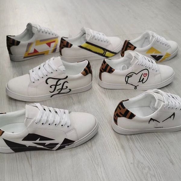 

men 5d printed platform white shoes leather flats designer sneakers women classic casual shoes flower trainers size 35-45, Black