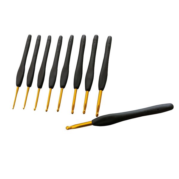 

2.0-6.0mm crochet hook set aluminum ergonomic crochet needles with black soft rubber grip cushioned handles needles