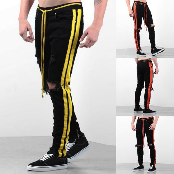 

new jeans men autumn denim pencil pants plus size casual vintage stretch trousers 2019 holes ripped male zipper jeans, Black