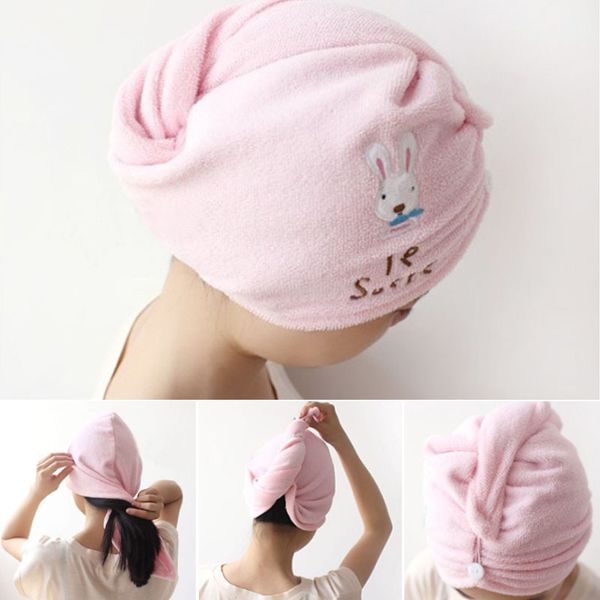 

cute super absorbent lovely magic hair head wrap microfiber bathrobe hat hair-drying cap quick dry 1pc hair towel bathroom tools