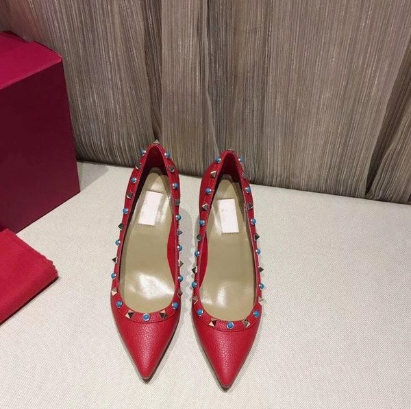 

designer pointed toe 2-strap with studs high heels leather rivets sandals women high heel shoes, Black