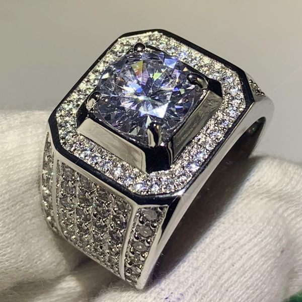 

choucong brand new luxury jewelry 925 sterling silver round cut pave white sapphire cz diamond wedding engagement ring for men, Slivery;golden