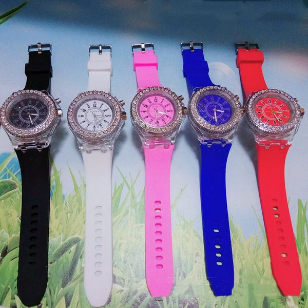 

women watches clock ladies watch couple watch led luminous geneva watches boys girls clocks lighted night montres, Slivery;brown