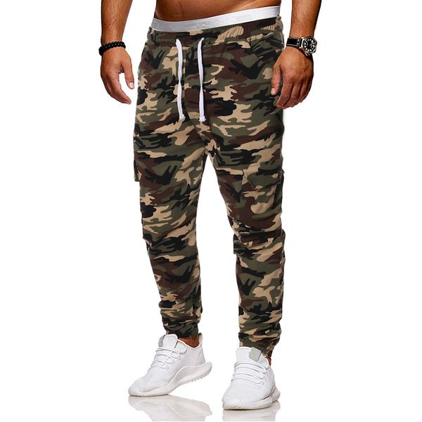 

men's pants new pencil trousers sports street wear camouflage joggers drawstring full length loose men's cargo pants, Black