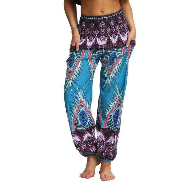 

женщины высокой талией сыпучие шаровары пляжное брюки vintage печати bloomers цветочные брюки тайский фестиваль hippy фонарь pant, Black;white