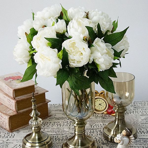 

3 heads/bouquet wedding bride holding floral artificial silk peony flowers real touch fake flower for home garden decoration