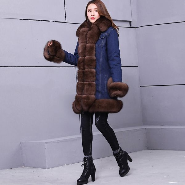 

2019 new winter jackets women winter real fox fur coat long warm outwear hooded parka y191016, Black;brown