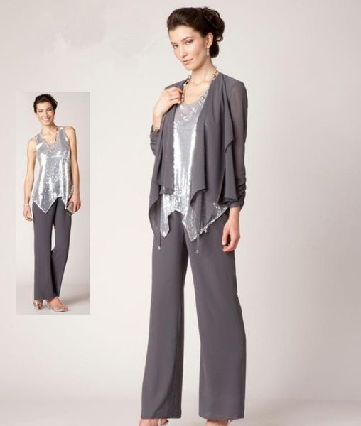 

new elegant three pieces pant suits mother of the bride with long sleeves jacket wedding guest dress