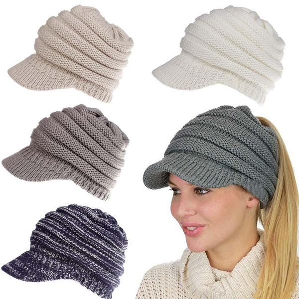 

2019 новых женщин зимы шлема хвостик lady hat зимний теплый вязание крючком мода бейсбол hat 10 цвет to743, Blue;gray