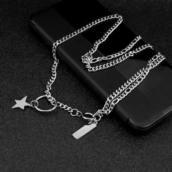 

мода из нержавеющей стали асимметричная звезда ожерелье мужчины и женщины пара ключицы цепи короткое ожерелье шляпа продажа, Silver