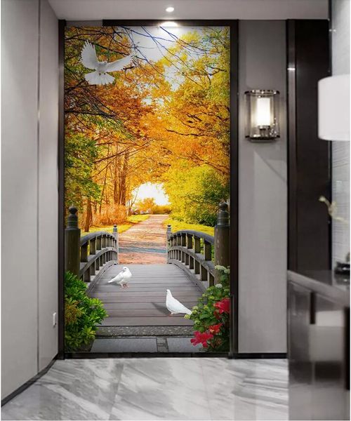 

wdbh 3d wallpaper custom p golden autumn forest bridge background porch home decor living room 3d wall muals wall paper for walls 3 d
