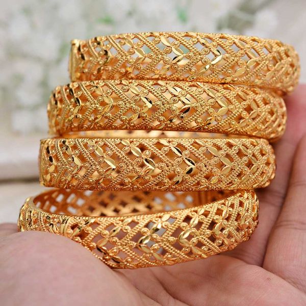 

annayoyo 4pcs lady luxury gold color jewelry bangles for women ethiopian african dubai bracelet party wedding gifts ornament, Black