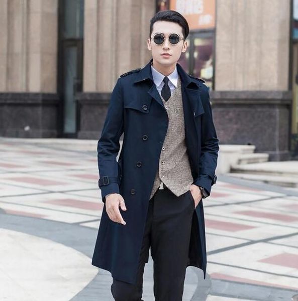 

2016 spring autumn fashion mens trench coats man long coat men clothes slim fit overcoat men plus size s - 9xl, Tan;black