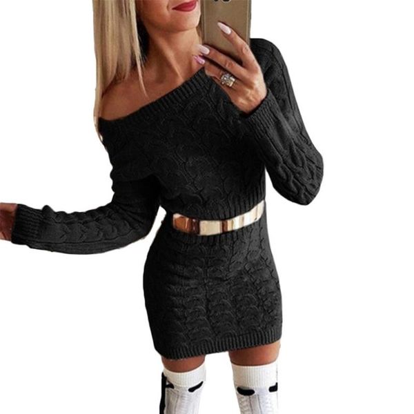 

trendy autumn winter warm long knit pullover sweater casual women long sleeve o neck warm knitted sweater bodycon mini dress, Black;gray