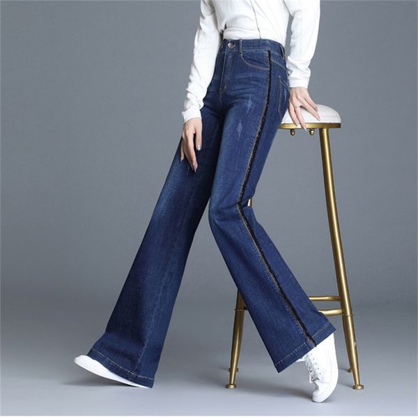 

women's 2020 high waist wide leg jeans loose straight casual pants, Blue