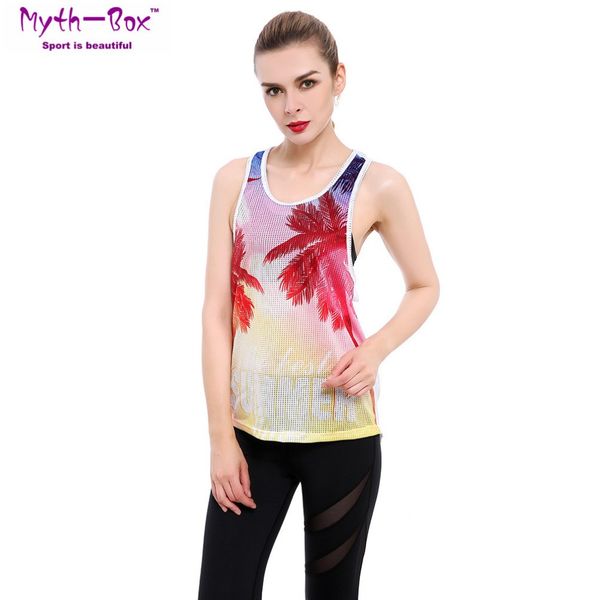 

women sport vest plant 3d print female yoga shirt s-4xl running tee fitness t-shirt mesh hollow out tank gym workout blouse, White;red