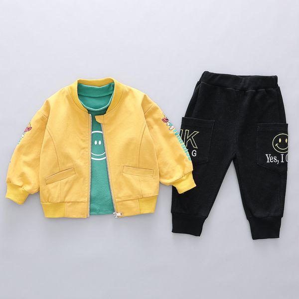 

2020 spring new children's clothing jacket t-shirt and pants 3 pieces clothing sets for boys cotton boy's clothes kids clothes, White