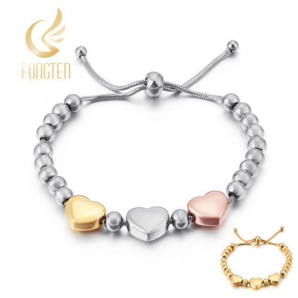 

elegant cute heart charm steel beads bracelet for girls women, Golden;silver