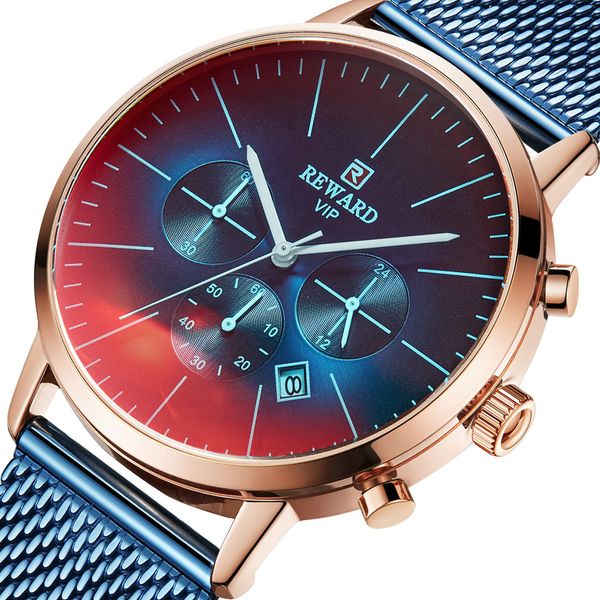 

mens watches brand reward luxury waterproof quartz wrist watch men sport chronograph male wristwatch relogio masculino, Slivery;brown