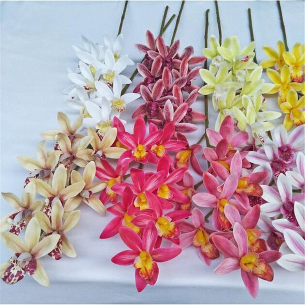 

decorative flowers & wreaths 4p artificial latex cymbidium orchid 9 heads real touch good quality phalaenopsis for wedding flower