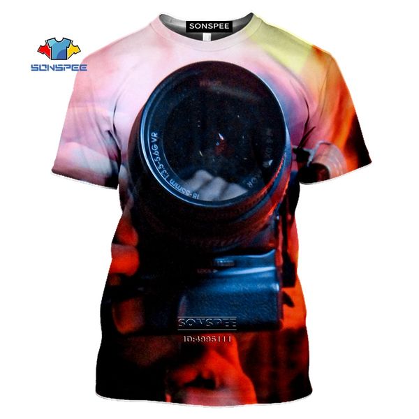 

sonspee cool camera мужская тенниска 3d печати объектива для фотографа tshirt summer casual короткий рукав женщин фитнес hip hop tops, White;black