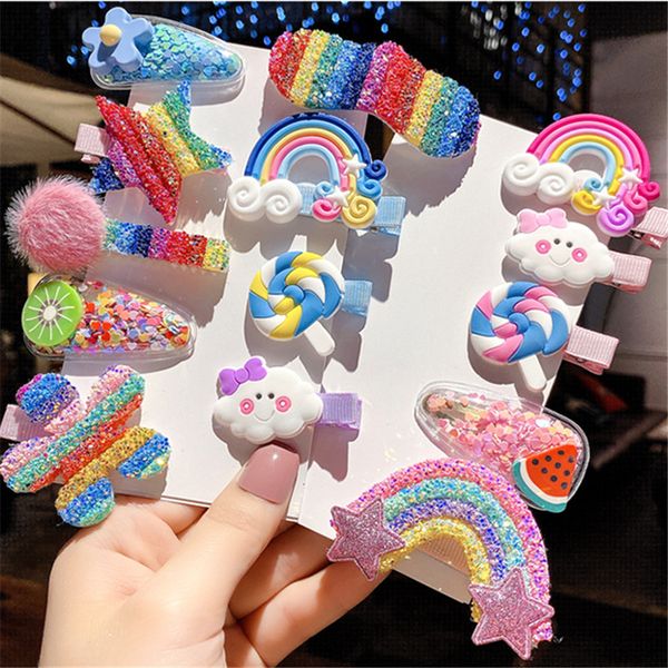 

5set/lot new kids hair accessories headwear cloud shape lollipop hairpins headdress cartoon colorful rainbow hair clip for girls, Slivery;white