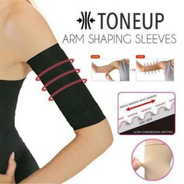 

1pair slimming compression arm shaper slimming arm belt helps tone shape upper arms sleeve shape taping massage for women &w, Black;gray