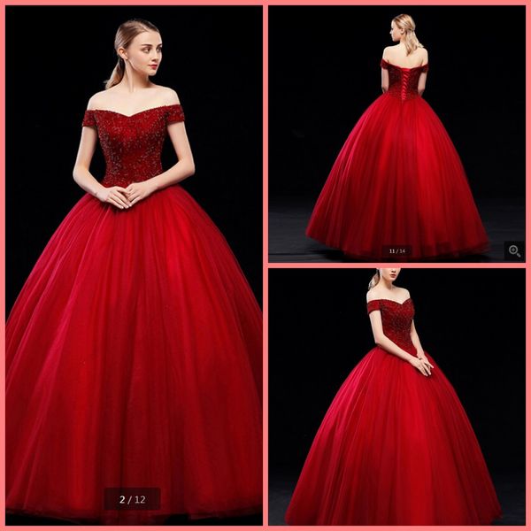 

2020 vestido de festa wine tulle ball gown prom dress vintage off the shoulder heavily beading crystals sparkly prom gowns sweet 16 dress, Black