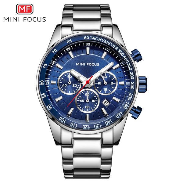 

luxury mens watches sports chronograph waterproof analog 24 hour date quartz watch men full steel wrist watches clock blue wach, Slivery;brown