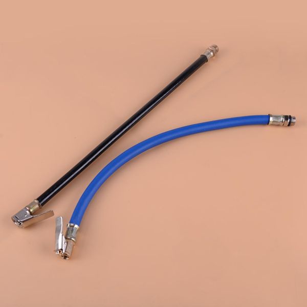 

rubber car tyre tire air inflator hose with male threaded & self-locking lock clip on chuck pressure meter