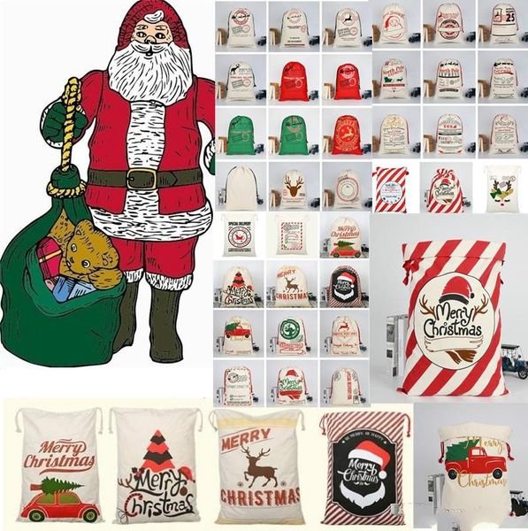 

2020 new christmas bags large canvas santa claus drawstring bag with christmas candy bags drawstring christmas gift bags