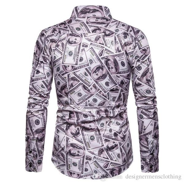

fashion trend all dollar print mens casual shirts long sleeve turn down collar shirts designer costumes mens apparel, White;black
