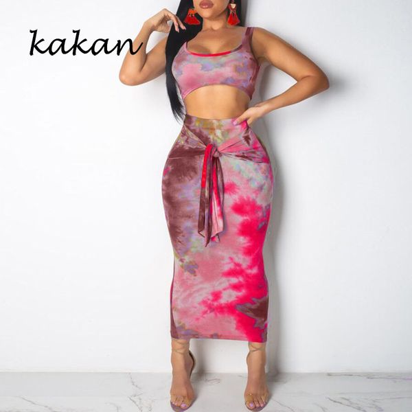 

kakan summer new women's dress two-piece print sleeveless slim dress yellow red blue elastic waist, Black;gray