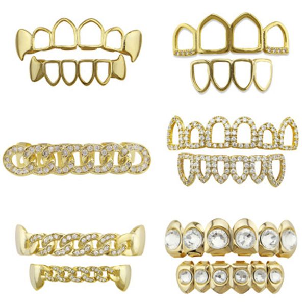 

fashion creative hip hop gold braces for women men high end temperament hollow set zircon teeth 2019 popular exquisite jewelry, Slivery;golden