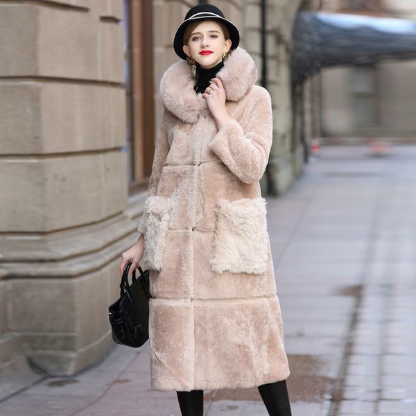 

меховой воротник из натуральной кожи шерсти куртки зимние женские одежда 2020 natural real шуба женский двухлобной tops zt4086, Black