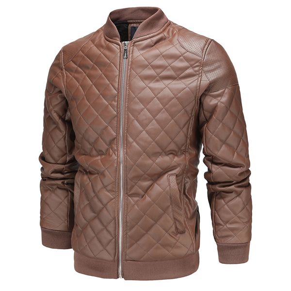 

men's fashion stand collar thick warm long sleeves motorcycle bike pu leather jackets dropshipping male fashion plaid coats, Black
