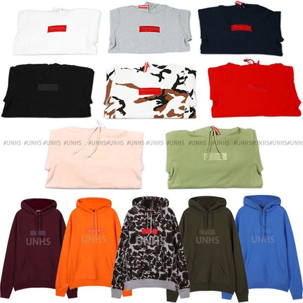 

unionhouse box logo og-19fw 28colors embroidery fleece cotton hoodies couple fashion sweatshirts hip hop skateboard pullover unhs118, Black