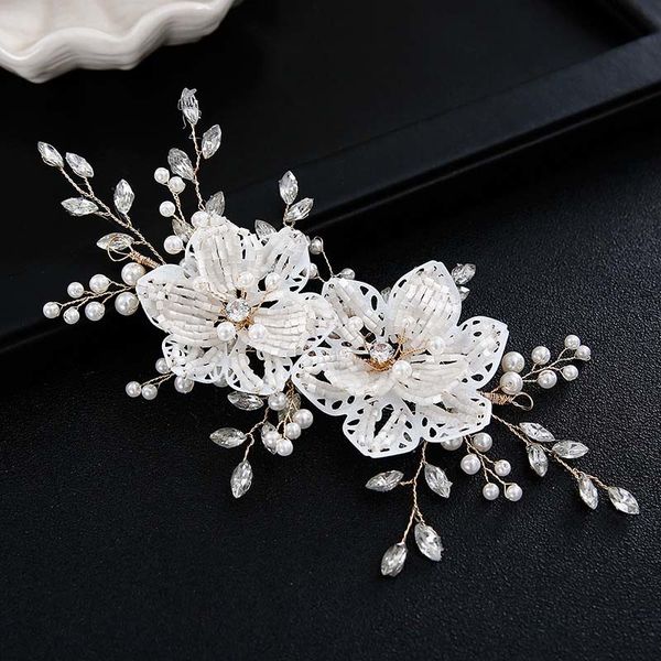 

bride wedding headdress handmade pearl flower headband crown tiara for brides hair accessories crystal floral wedding headbands, Golden;white
