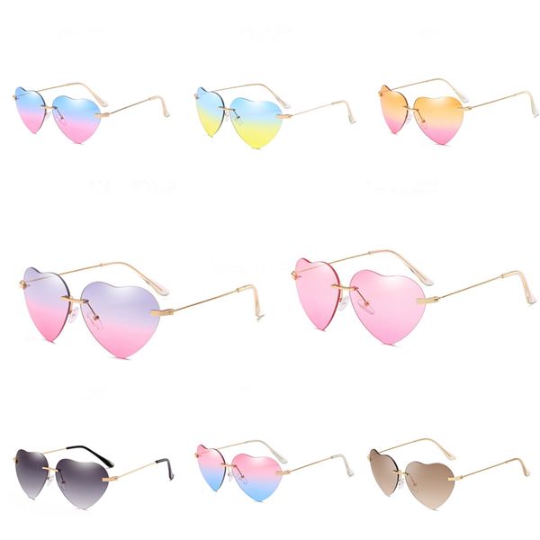 

fashion polygon trimmed heart-shaped sunglasee woman retro travel beach metal rimless eyeglasses lady driving sports eyewear lj-tta1134 #948, White;black