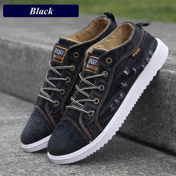 

british style men casual shoes denim canvas shoes men sneakers 2018 high black man ankle boots flat footwear chaussure homme