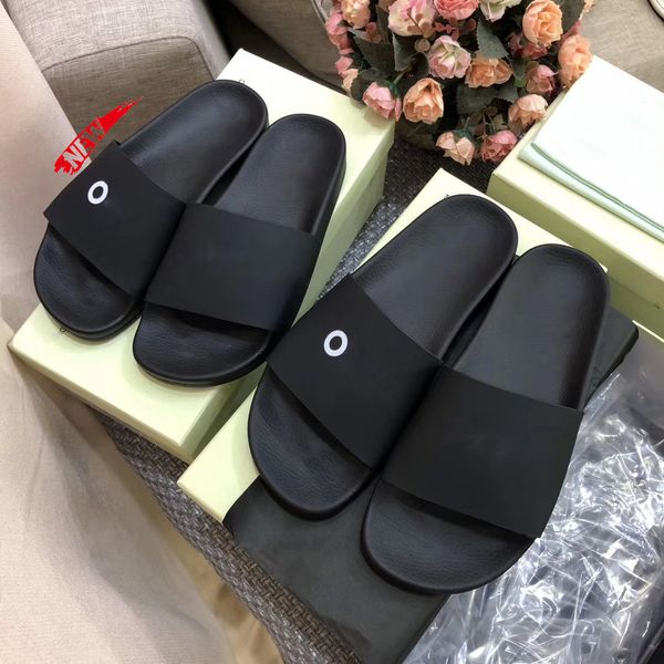 

designer off leisure indoor beach slippers white printing couple slippers original box, Black