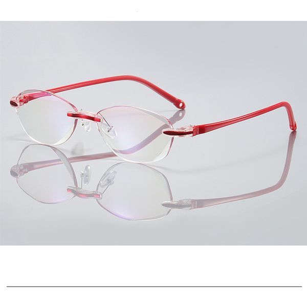 

women men reading glasses new frameless diamond trimmed presbyopic glasses with blue-light-proof blue film 2 colors tr902, White;black