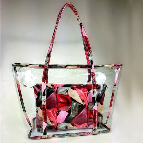 

new clear bag set transparent pvc jelly bags women bucket bag ladies large totes shoulder handbags bolsa female printing bags